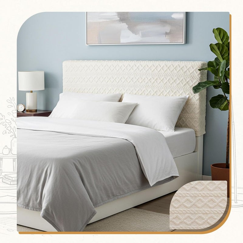 Gilprop Bed Headboard Cover Stretch Jacquard Bed Head Board Slipcover Dustproof Protector Velvet Cover for Bedroom Decor (White Full Headboard 47"-55") - Image 4